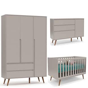 Quarto de Bebê Retrô Clean 3 Portas Matic Cor Cinza Eco Wood - Matic moveis
