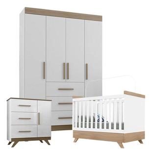 Quarto de Bebê Retrô Vitória Branco Brilho Wengue - Canaã - Canaa Baby