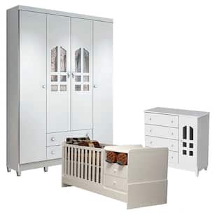 Quarto de Bebê Selena 4 Portas com Berço Multifuncional Branco Brilho - Carolina - Carolina Baby