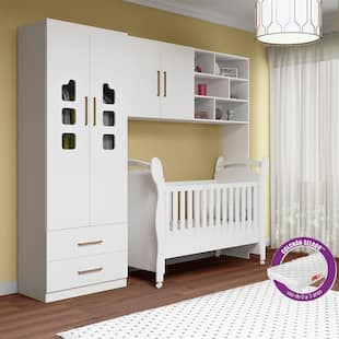 Quarto de Bebê Selena com Guarda Roupa 2 Portas + Módulo Aéreo + Cômoda + Berço 251 - Phoenix - Phoenix baby