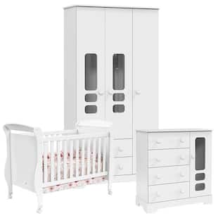 Quarto de Bebê Smart 3 Portas Branco Brilho - Matic - Matic Moveis