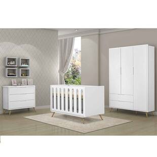 Quarto de Infantil Old Retrô Com Guarda Roupa + Cômoda + Berço Mini Cama - Planet Baby