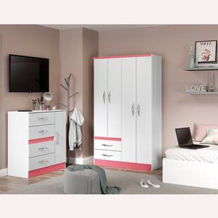 Quarto Infantil 02 Peças Rosa Menina - Guarda Roupa + Comoda Branco / Rosa Soluzione - A08Q