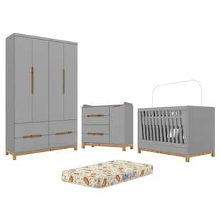 Quarto Infantil 100% MDF Alegria I116 I713 I21 Com Colchão Cinza Henn Cinza