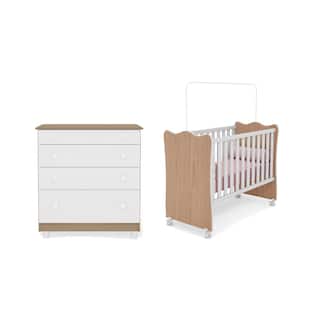 Quarto Infantil Berço Doce Sonho e Cômoda 4 Gavetas Amore Branco/Carvalho - Qmovi