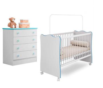 Quarto Infantil Berço e Cômoda Certificado Inmetro Azul - Qmovi