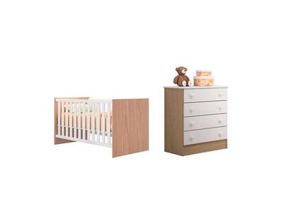 Quarto Infantil Berço Mini Cama Americano Meu Soninho Branco/Carvalho - Qmovi