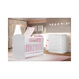 Quarto Infantil com Berço Bala de Menta Certificado pelo Inmetro e Cômoda 04 Gavetas Doce Sonho Bran - Henn