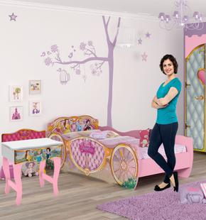 Quarto Infantil com Cama Princesas Disney Star e Penteadeira Princesas Premium Pura Magia