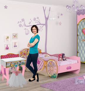 Quarto Infantil com Cama Princesas Disney Star, Penteadeira e Banqueta Encanto Pura Magia