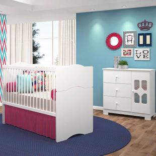 Quarto Infantil com Cômoda New Cristal 3 Gavetas 1 Porta e Berço Mini Cama Alegria - Moveis Canaã - Móveis canaã