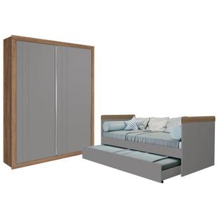 Quarto Infantil com Guarda Roupa Prince e Bicama Nuth Cinza Fosco/Mezzo - Reller Móveis