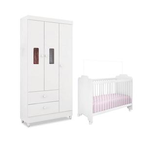 Quarto Infantil com Guarda Roupa Vitória e Berço Ternura Branco - Peternella