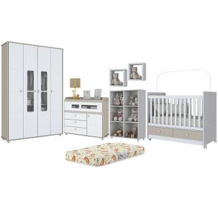 Quarto Infantil Completo Aquarela I114 I712 I16 I300 I200 Com Colchão Cristal Branco Henn Cristal Branco