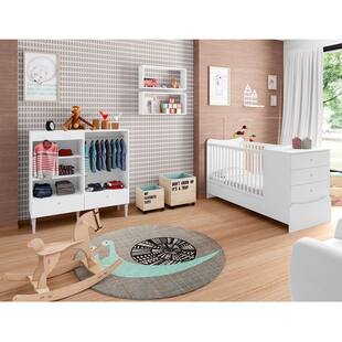 Quarto Infantil Completo Berço Cômoda/Guarda Roupa 2 Nichos Grandes Fofinho Branco - Art In Móveis