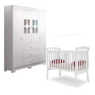Quarto Infantil Completo com Guarda Roupas New Cristal e Berço Encanto - Moveis Canaã - Móveis canaã