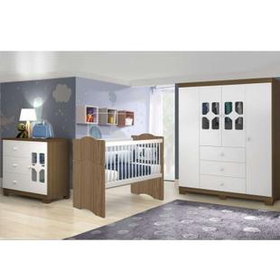 Quarto Infantil Completo New Cristal e Berço Mini Cama Alegria Wengue - Moveis Canaã - Móveis Canaã
