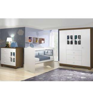 Quarto Infantil Completo New Cristal Wengue e Berço Mini Cama Alegria Branco - Moveis Canaã - Móveis Canaã