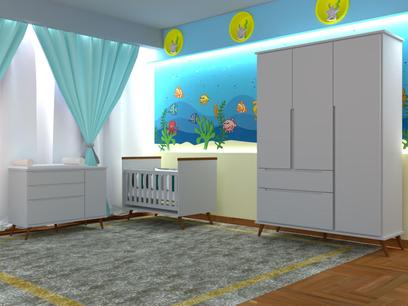 Quarto Infantil Completo Retrô Sofia Cinza - Mobili