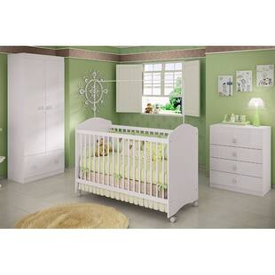 Quarto Infantil Completo Satriani com Berço/Guarda Roupa/Cômoda Branco - Móveis Estrela