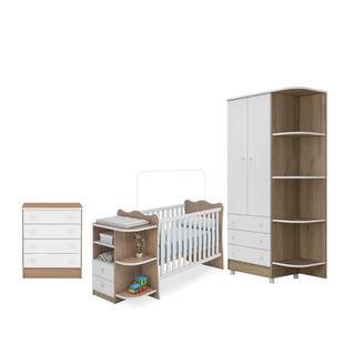Quarto Infantil Doce Sonho Berço Cômoda Branco/Carvalho - Qmovi