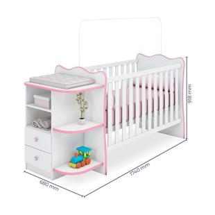 Quarto Infantil Doce Sonho Berço Cômoda Branco/Rosa - Qmovi