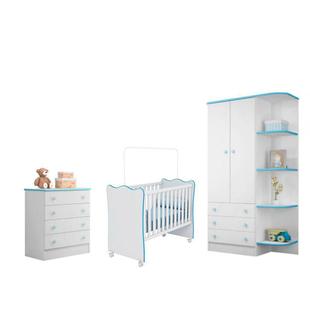 Quarto Infantil Doce Sonho - Berço Simples - Branco/Azul - Qmovi