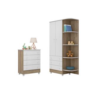 Quarto Infantil Doce Sonho - Berço Simples Carvalho/Branco - Qmovi