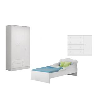 Quarto infantil Doce Sonho Guarda Roupa Berço e Cômoda Sapateira Branco - Qmovi