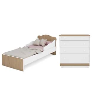 Quarto Infantil Mini Cama Doce Sonho e Cômoda 4 Gavetas Amore Branco/Carvalho - Qmovi