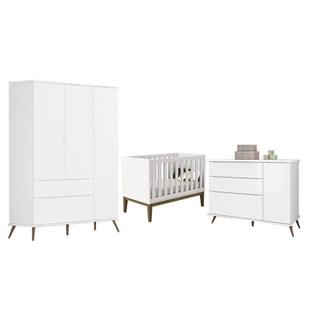 Quarto Infantil Retro Alice com Berço Americano Classic Branco - PR Baby