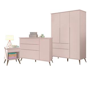 Quarto Infantil Retro Alice com Guarda Roupa, Cômoda e Mesa Rose - PR Baby