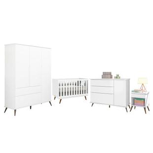 Quarto Infantil Retro Alice com Mesa e Berço Retro Branco - PR Baby