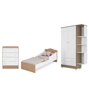 Quarto Juvenil Completo Doce Sonho com Mini Cama Carvalho - Qmovi