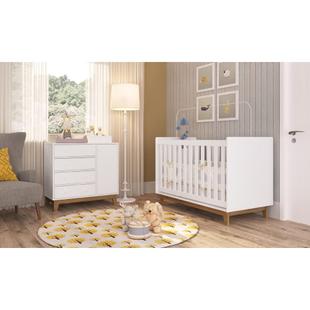 Quarto Meu Bebê com Berço e Cômoda 4 Gavetas e 1 Porta Completa Móveis