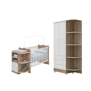 Quarto para Bebê Berço Cantoneira e Guarda Roupa Carvalho - Qmovi