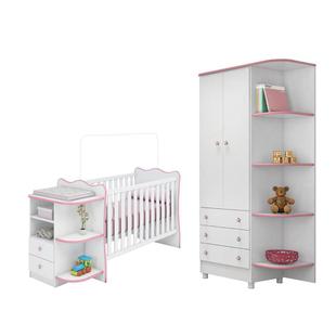 Quarto para Bebê Berço Cantoneira e Guarda Roupa Rosa - Qmovi