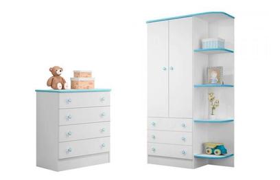 Quarto Para Bebê com Guarda Roupa e Cômoda Doce Sonho Azul - Qmovi