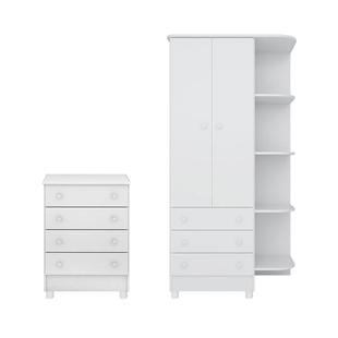 Quarto Para Bebê com Guarda Roupa e Cômoda Doce Sonho Branco - Qmovi