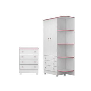 Quarto Para Bebê com Guarda Roupa e Cômoda Doce Sonho Rosa - Qmovi