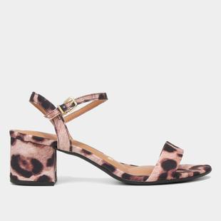 Sandália Vizzano Animal Print Onça Salto Médio Feminina