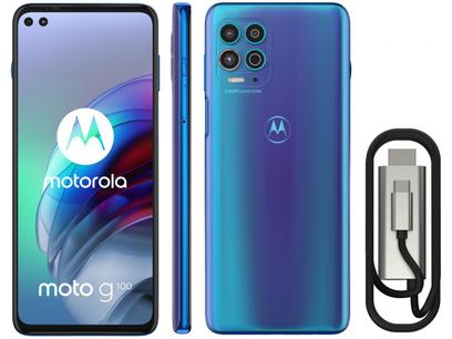 Smartphone Motorola Moto G100 e Cabo USB-C/HDMI – 256GB Luminous Ocean 12GB RAM 6.7” Câm. Quádrupla