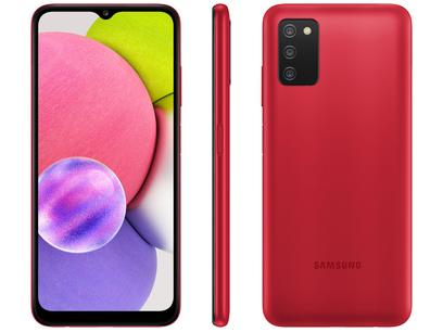 Smartphone Samsung Galaxy A03s 64GB Vermelho 4G - 4GB RAM Tela 6,5” Câm. Tripla + Selfie 5MP