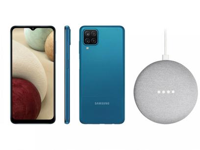 Smartphone Samsung Galaxy A12 64GB Azul 4G – 4GB RAM + Nest Mini 2ª geração Smart Speaker