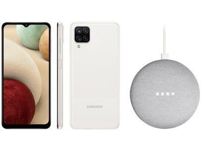 Promoções de Smartphones Samsung - 𝗣𝗿𝗼𝗺𝗼𝗦𝗶𝗺 Smartphone Samsung Galaxy A12 64GB Branco 4G – 4GB RAM + Nest Mini 2ª geração Smart Speaker