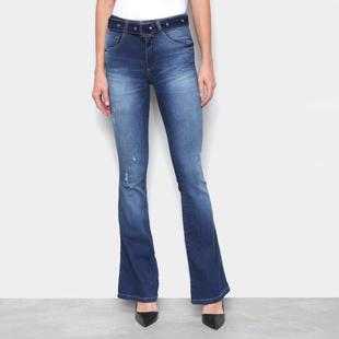 calça feminina jeans flare cintura média biotipo