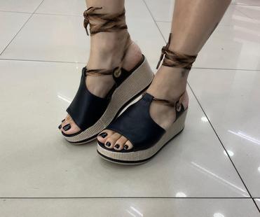 sandália amarrar flatform corda anabela tratorada