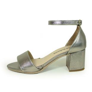 sandalia prata envelhecida salto grosso