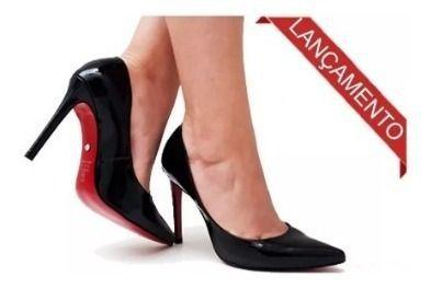 Scarpin Salto Alto Fino Preto Sola Vermelha Bico Fino - Calçados Etc - Scarpin Feminino - Magazine Luiza