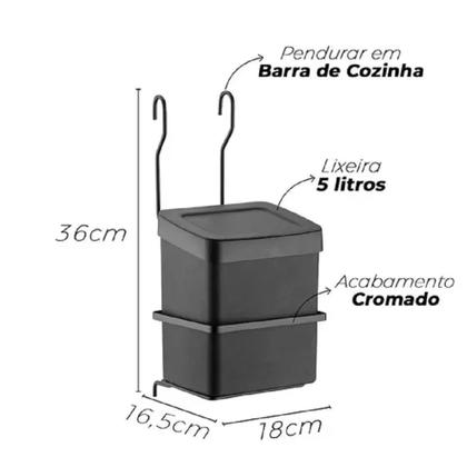 Imagem de 0046-Lixeira Aérea Roseli Com Suporte Preta 2,5L Slim Schmitt